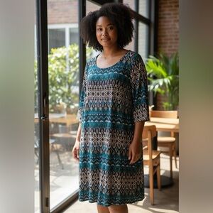 Perceptions Blue and Black Patterned Sheath Dress Size 16